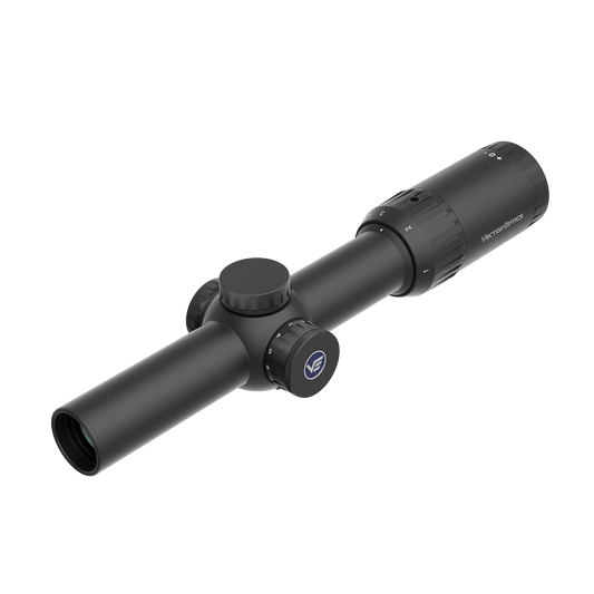 Vector Optics Constantine 1-8x24 FFP Zielfernrohr mit 30 mm Monotube und taktischen Verstelltürmen für präzises Schießen bei Jagd und Sport.