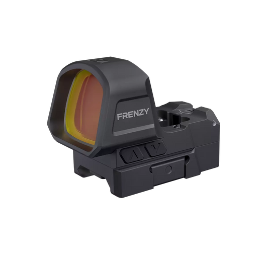 Frenzy 1x26x32 6MOA (SCRD-79) Rotpunktvisier von Vector Optics mit gelb getöntem Sichtfenster und robustem Gehäuse für präzises Zielen.