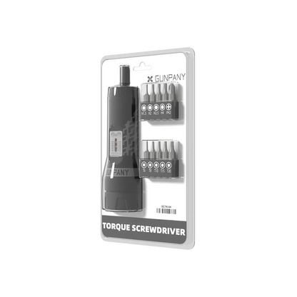 Verpackter Drehmomentschlüssel SCTK-04 inklusive 10 Bit-Einsätzen, ideal für den Onlinekauf im Bereich Werkzeuge & Präzisionsmontage.