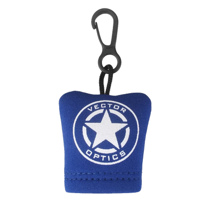 Blaues Etui mit Vector Optics Logo für Mikrofaser Reinigungstuch - Optiken, mit Clip zur Befestigung an Ausrüstung oder Tasche.