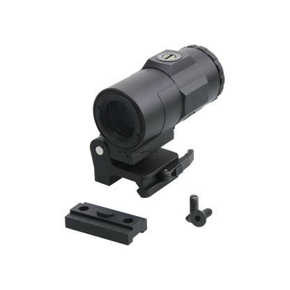 3x Magnifier Maverick-IV mit Zubehör wie Montageschiene und Schraube, ideal für Reflexvisiere und taktische Optik-Upgrades.
