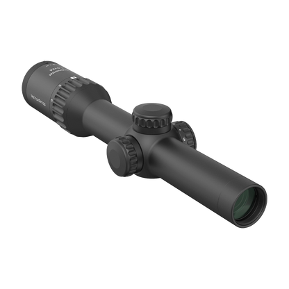 Rückseitige Ansicht des Continental X6 1–6×24 Fiber von Vector Optics mit präzisen Verstelltürmen und robuster Bauweise für Jagd und Sport.