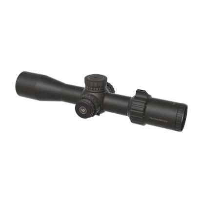 Seitliche Ansicht des Tauron 4-16x44 Zielfernrohrs mit Vector Optics Logo und ergonomischem Zoomring für schnelle Vergrößerungsanpassung.