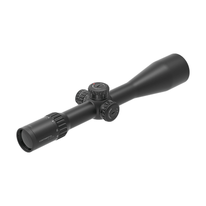 Detailansicht des PRS Zielfernrohrs Continental 6-36x56 FFP SCFF-70 mit Zoomring und Höhenverstellung für taktische Anwendungen.