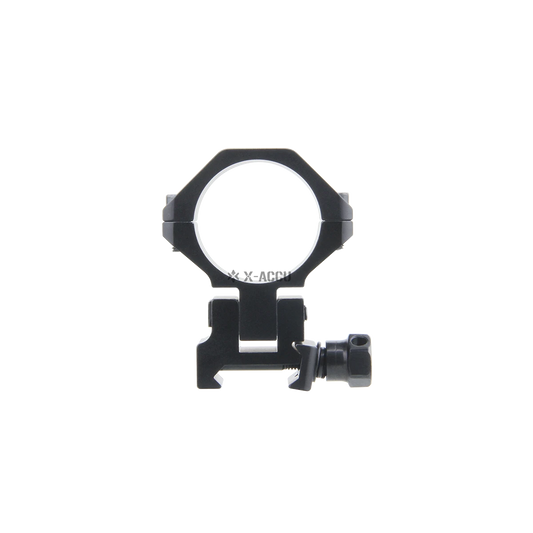 Alu-Ring X-Accu höhenverstellbar für Zielfernrohrmontage in schwarzem Design, Modell XASR-2510. Ideal für präzise Optik-Ausrichtung.