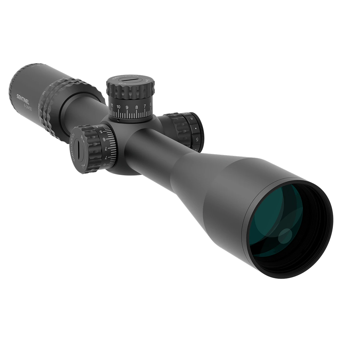 Hochwertiges Sentinel 6-24x50 FFP Zielfernrohr mit mehrfach vergüteter Optik und roter Beleuchtung für optimale Zielerfassung bei jedem Licht.