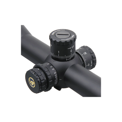 Detailansicht des Verstellturms des Tauron 6-24x50 HD SFP Zielfernrohrs mit Zero-Stop-Funktion und MPX1-Absehen für taktische Anwendungen.