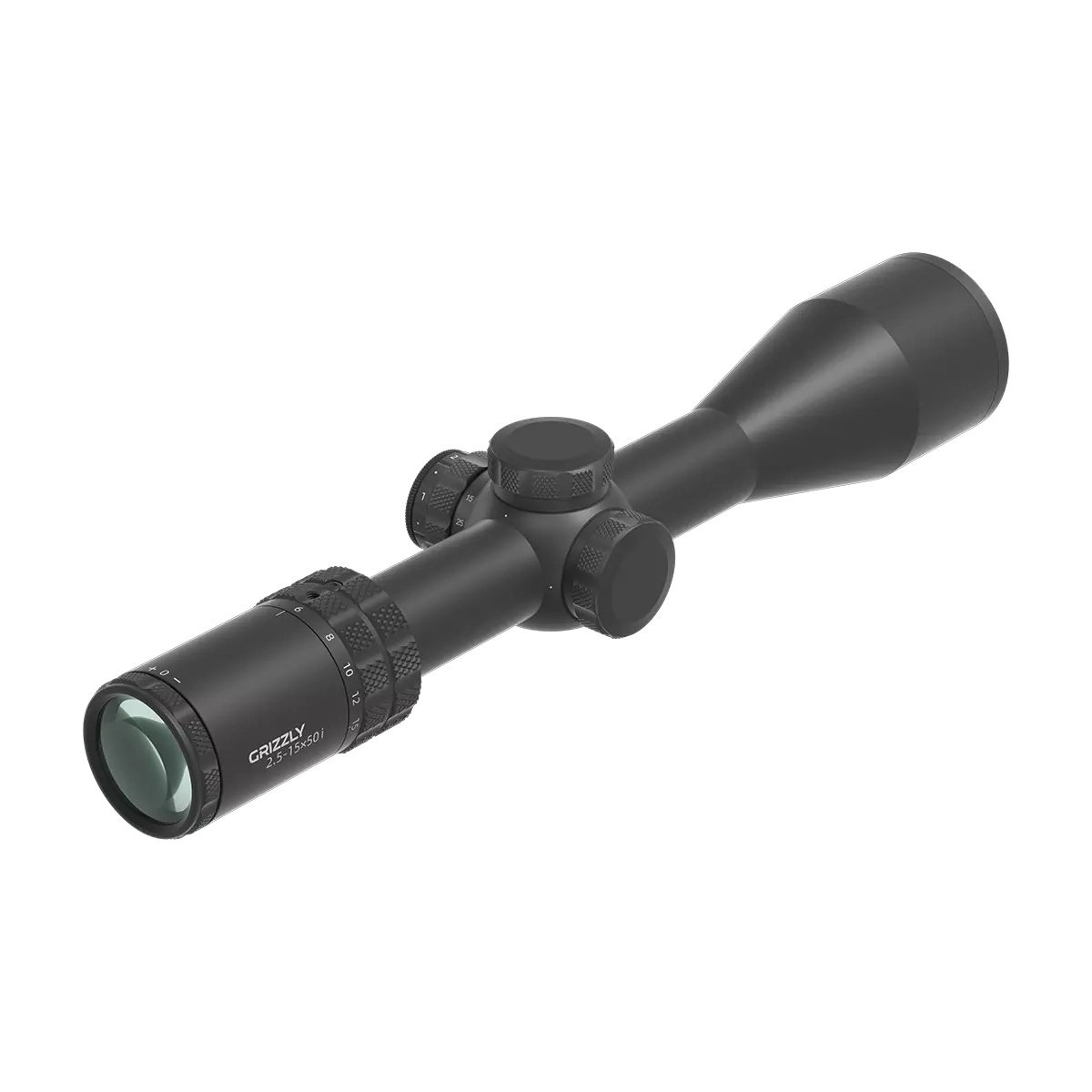 Grizzly 2.5-15x50i Zielfernrohr mit MIL-Klickverstellung und HD-Optik, ideal für taktische Anwendungen und Sportschützen.