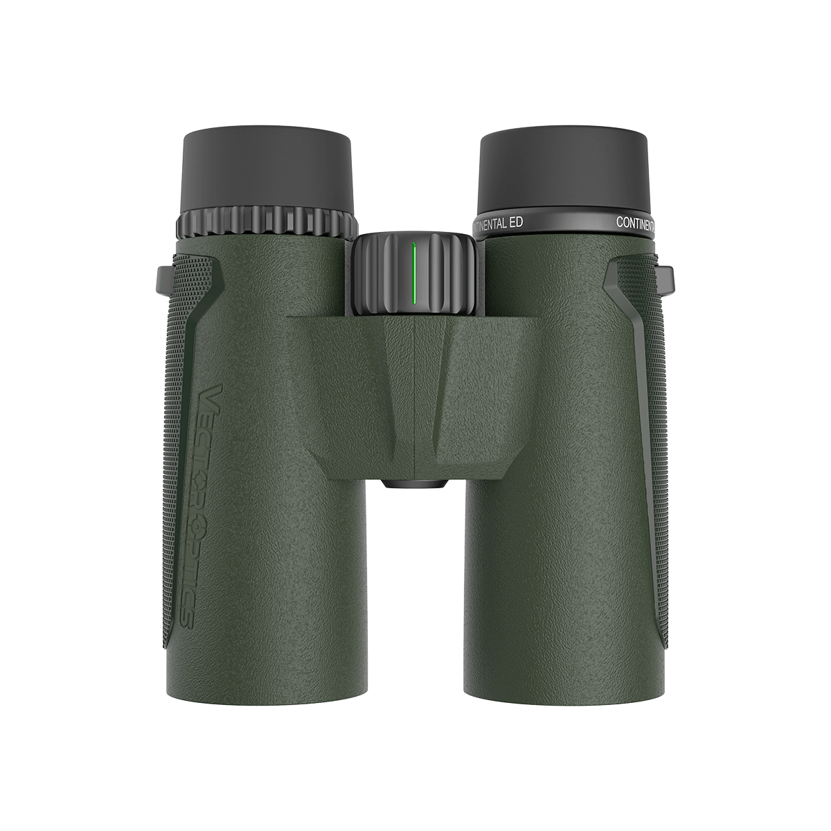 Seitliche Ansicht des Vector Optics Continental 10x42 ED Fernglases mit zentralem Fokussierrad und robustem Gehäuse.