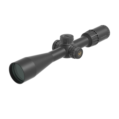 Vector Optics Tauron 4-24x50 FFP Zielfernrohr mit taktischen Verstelltürmen und robustem Design für präzises Schießen auf mittlere Distanzen.