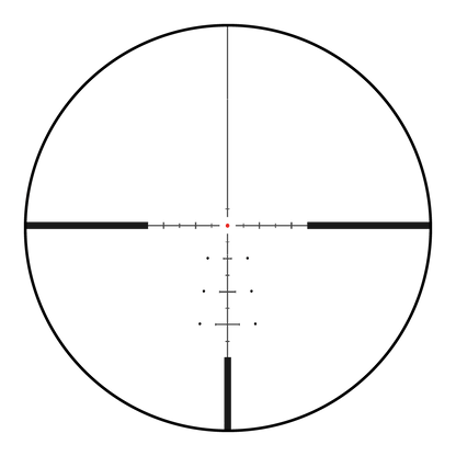 Beleuchtetes Absehen des Continental x6 5-30x56 SFP Zielfernrohrs mit feinen Markierungen für präzise Zielverfolgung bei der Jagd.