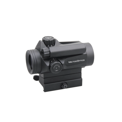 Seitliche Ansicht des Nautilus 1x30 Red Dot Visiers mit Vector Optics Logo, robustes Gehäuse für präzise Zieloptik bei jeder Witterung.