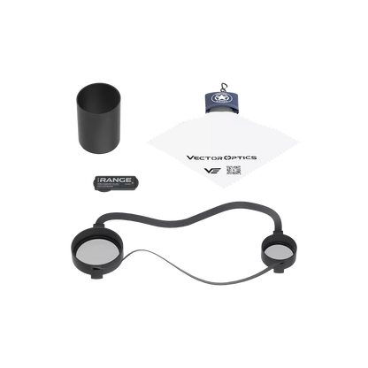 Lieferumfang des Tauron 6-24x50 HD Zielfernrohrs - MIL FFP inklusive Schutzkappen, Reinigungstuch und Benutzerhandbuch.