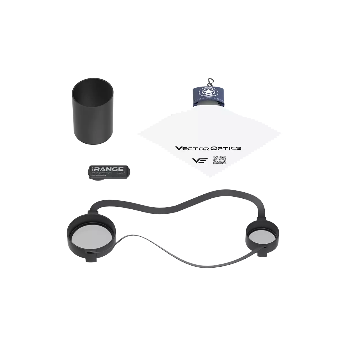 Lieferumfang des Tauron MOA FFP Zielfernrohrs 6-24x50 inklusive Schutzkappen, Reinigungstuch und Benutzerhandbuch.