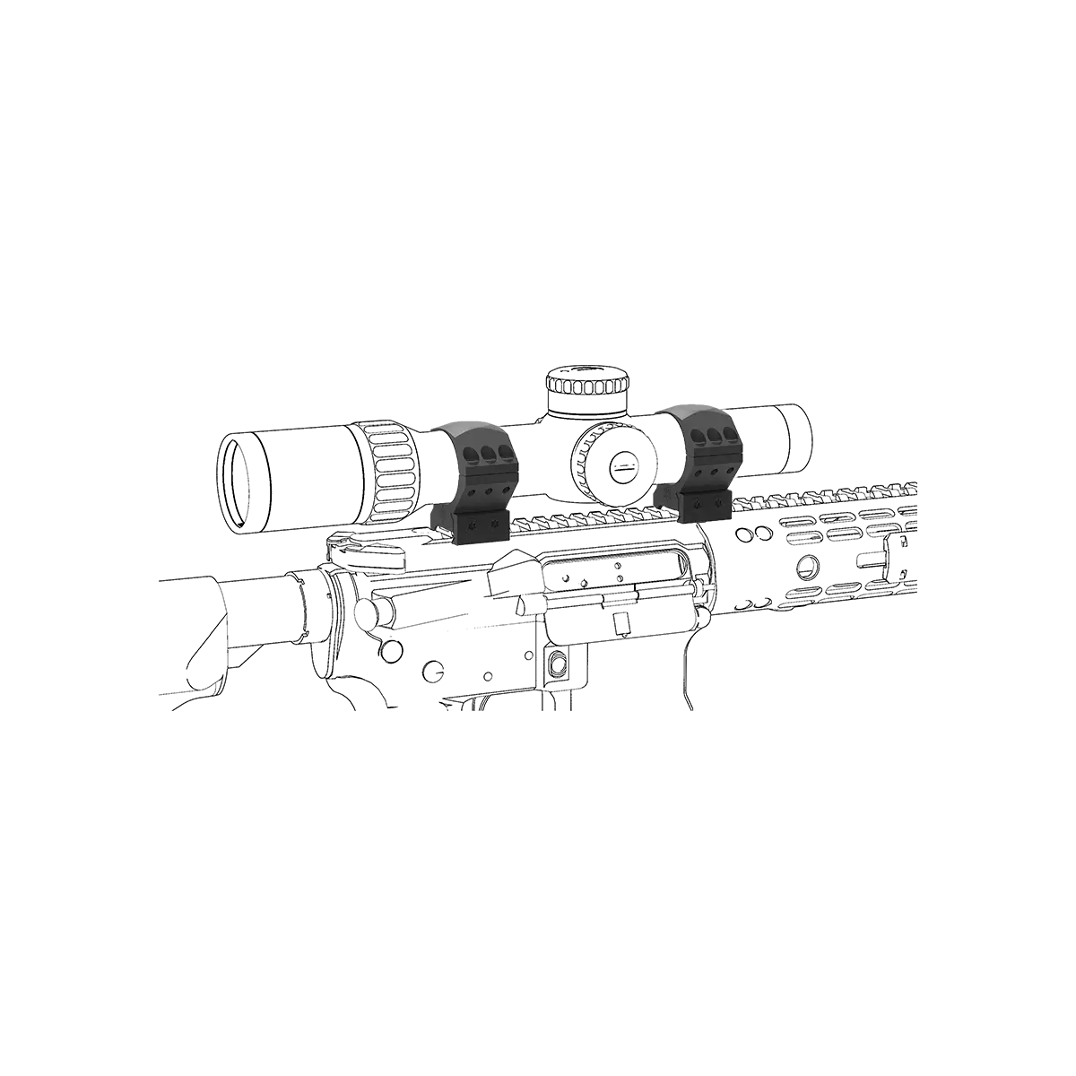 Set aus zwei Alu-Ringe X-Accu - 34mm Zielfernrohr Ringe mit 40mm Höhe, gefertigt aus robustem Aluminium für präzise Montage.