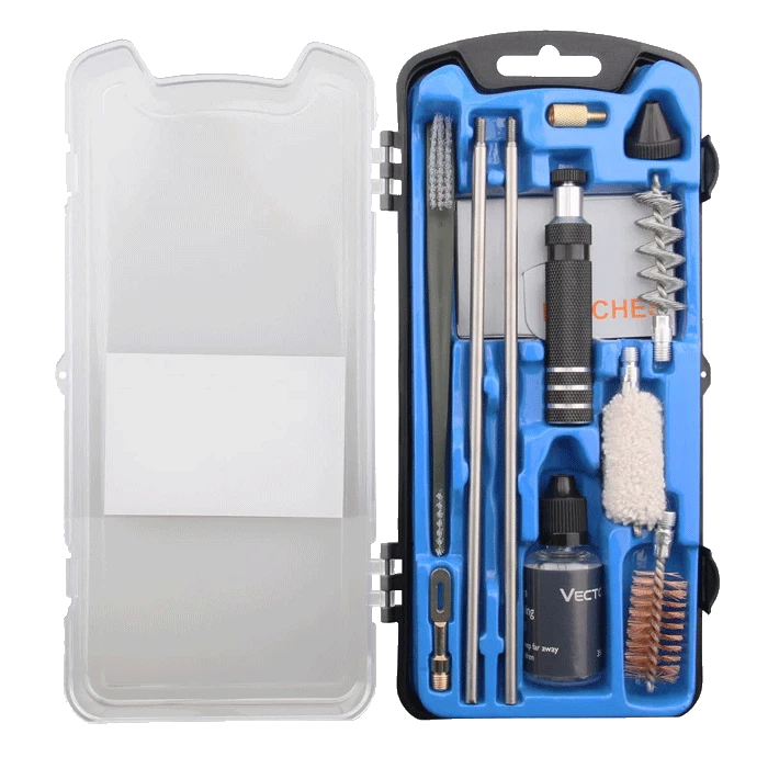Effizient Reinigung mit Kaliber Reinigungsset SCCK-08 – Komplettset für Kaliber 12 inkl. Öl, Bürsten und Zubehör in Hartschalenbox.