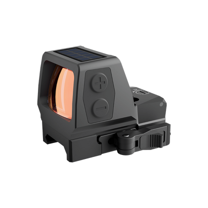 Frenzy Plus 1×22×32 QD Red Dot mit Solarpanel auf der Oberseite, kombiniert Solarenergie und Batterie für maximale Laufzeit.