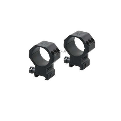 Alu-Ringe X-Accu höhenverstellbar in schwarzer Ausführung, Modell XASR-3050, für präzise Optikmontage auf Picatinny-Schienen.