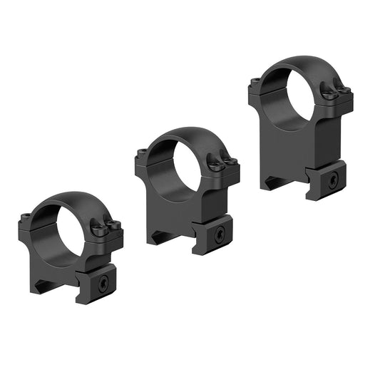 Stahlringe für Zielfernrohre in drei Höhenvarianten XASR-S01, S02, S03. Robuste Montage für 25,4mm Optiken auf 21-mm Picatinny-Schienen.